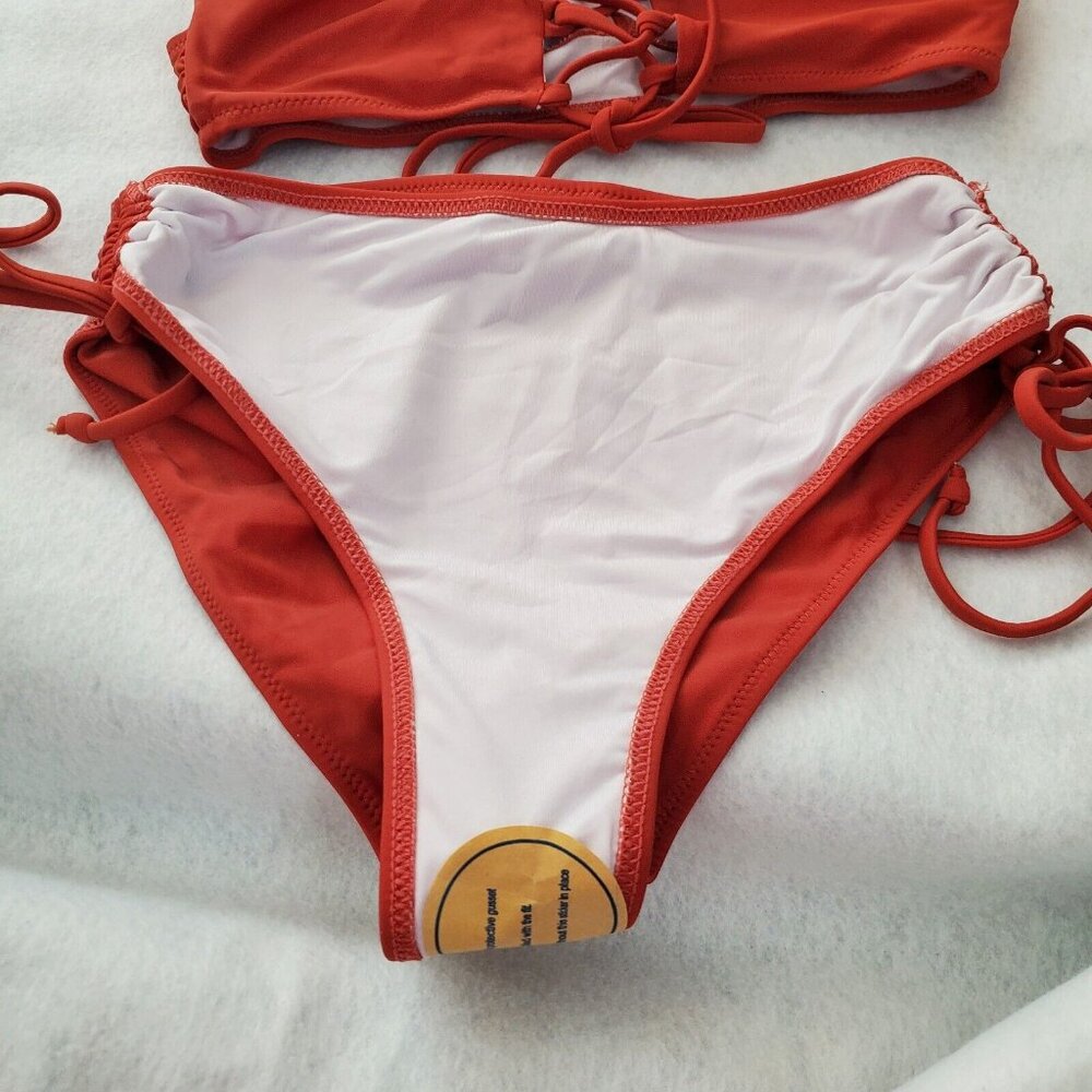 Beachsissi 2 Piece Swimsuit Burnt Orange Criss Cross Top Removable Pads Size S - Picture 10 of 12